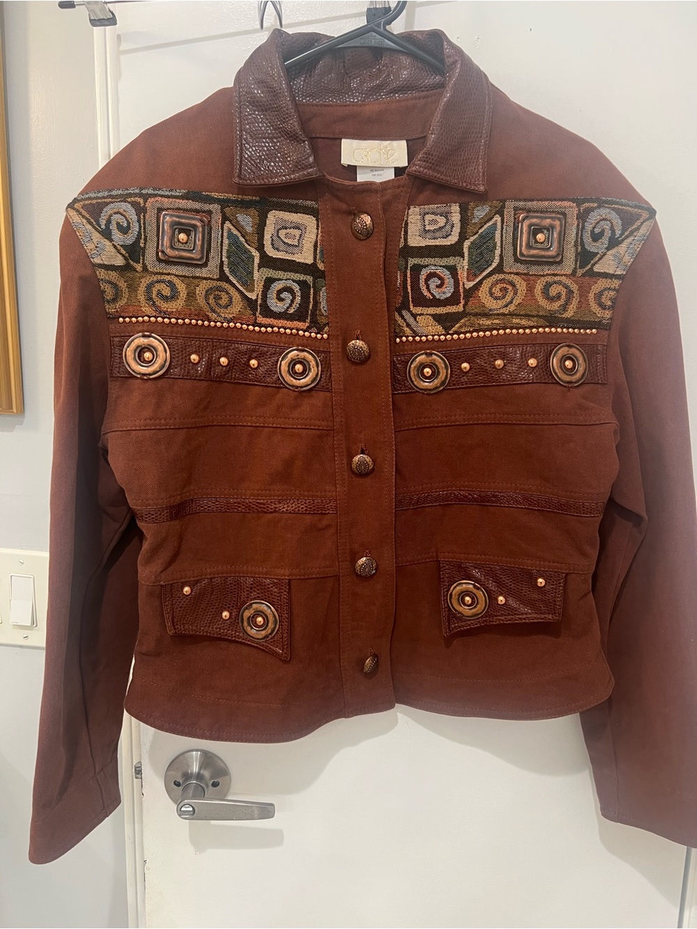Cach’e Women's Brown Embellished Suede/Leather Jacket